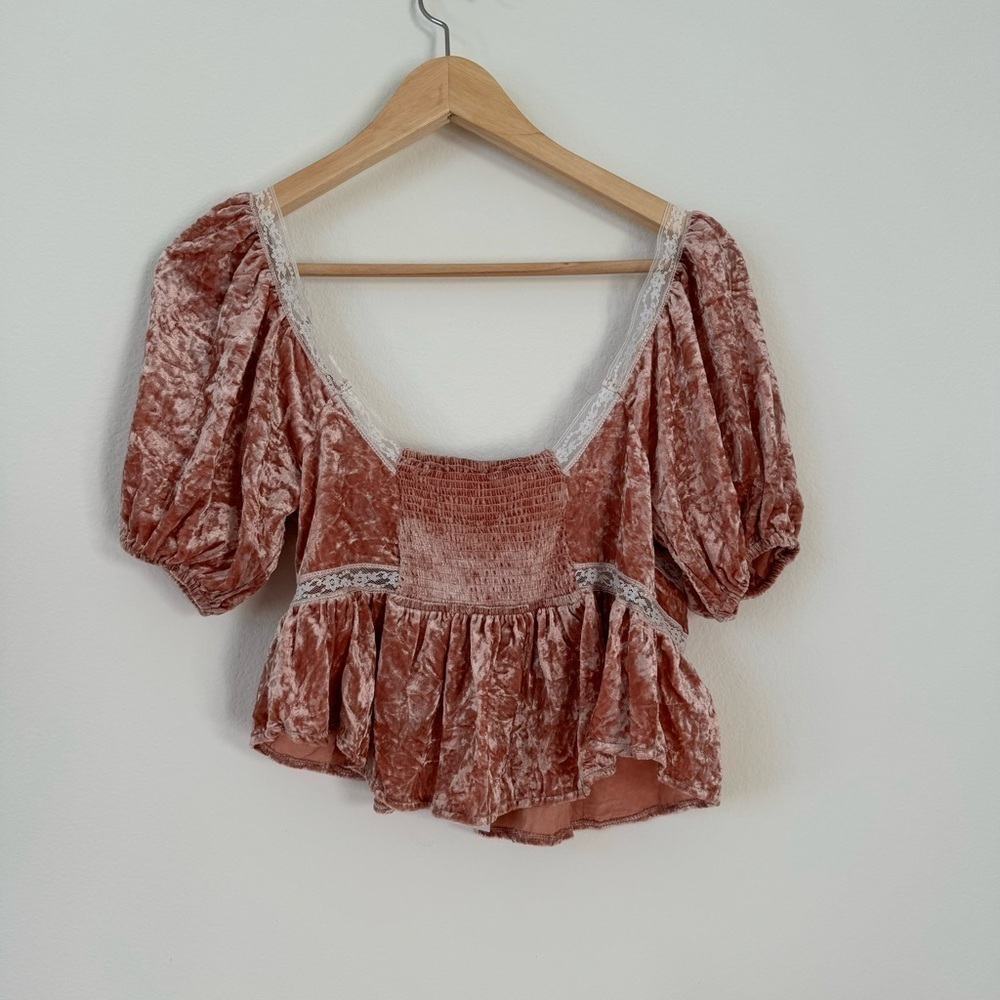 Free People Yours Truly Mauve Pink Velvet Lace Top Blouse XS - Picture 5 of 17